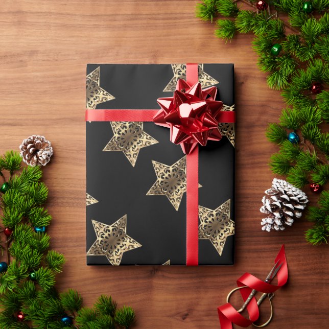 Papel De Regalo Estrellas de Navidad con Patrón de Elegante Negro  (Regalo de vacaciones)