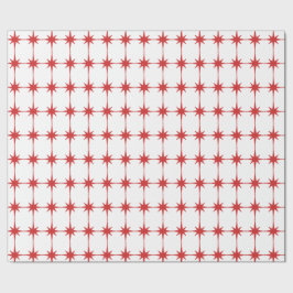 Papel De Regalo Estrellas de Navidad retro vintage en rojo y blanc