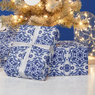 Papel De Regalo Estrellas de Navidades azules sobre el patrón de C