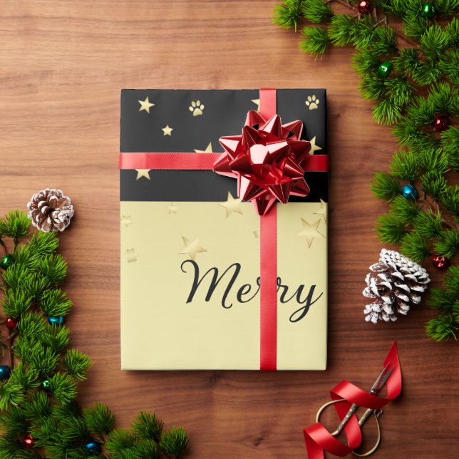 Papel De Regalo Estrellas de Navidades brillantes de oro, trapos d (Regalo de vacaciones)