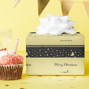 Papel De Regalo Estrellas de Navidades brillantes de oro, trapos d
