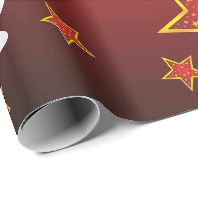 Papel De Regalo Estrellas de Navidades de Purpurina rojo y hombre  (Esquina del rollo)