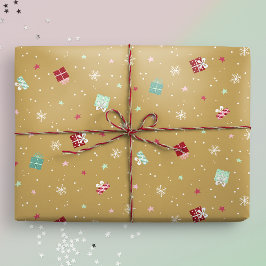 Papel De Regalo Estrellas de Navidades dorados, regalos, copos de 