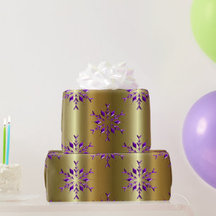 Papel De Regalo Estrellas de Navidades morados sobre oro