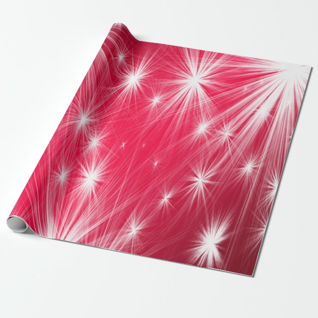 Papel De Regalo Estrellas de Navidades rojos con copos de nieve y  (Desenrollado)