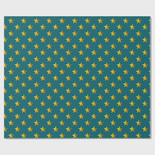 Papel De Regalo Estrellas de oro azul Verde azuladas profundas