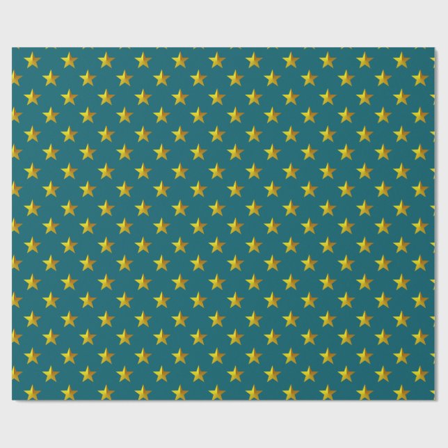 Papel De Regalo Estrellas de oro azul Verde azuladas profundas (Superficie plana)