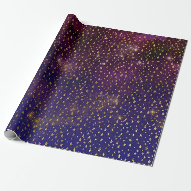 Papel De Regalo Estrellas de oro Confetti Celestial Firmamento Pur (Desenrollado)