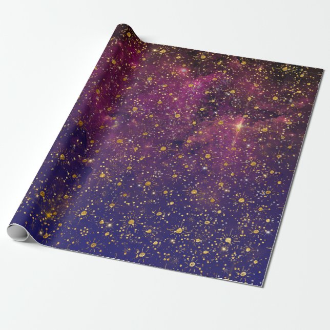 Papel De Regalo Estrellas de oro Confetti Celestial Firmamento Ros (Desenrollado)