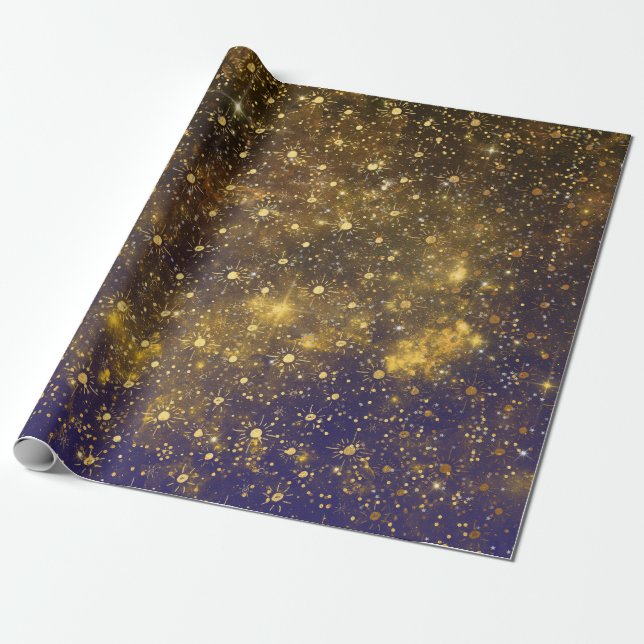 Papel De Regalo Estrellas de oro Confetti Celestial Firmamento Ver (Desenrollado)