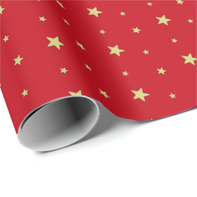 Papel De Regalo Estrellas de oro de vacaciones en rojo (Esquina del rollo)