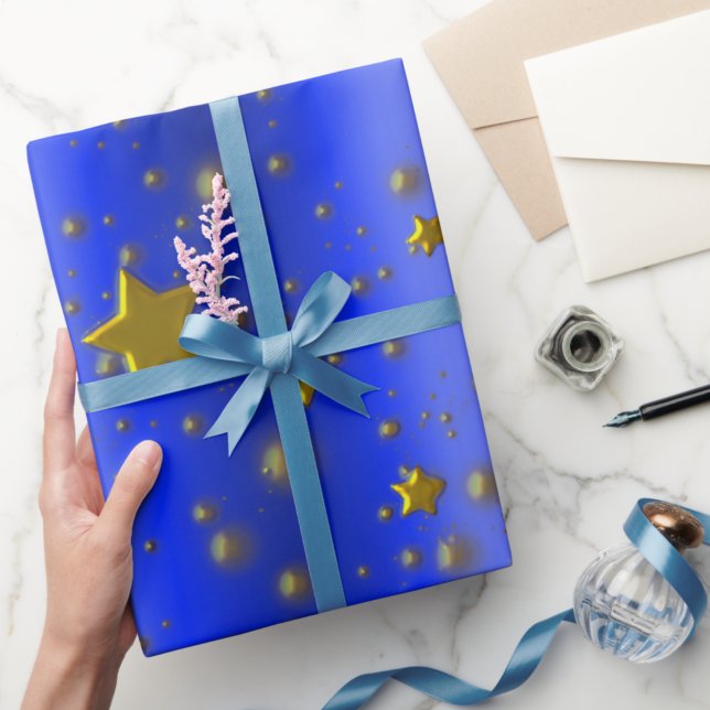 Papel De Regalo Estrellas de oro en azul (Subido por el creador)