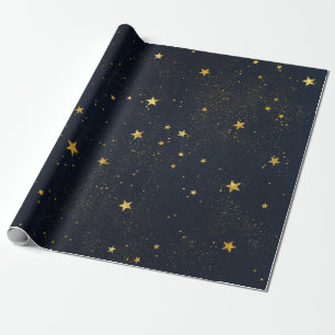 Papel De Regalo Estrellas De Oro En El Cielo Nocturno