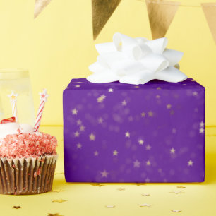 Papel De Regalo Estrellas De Oro En Púrpura