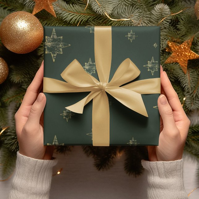 Papel De Regalo Estrellas de oro | Verde profundo | Regalos Navida (Subido por el creador)