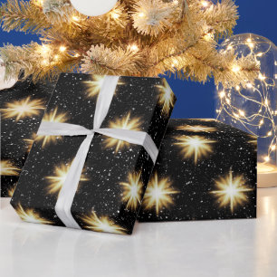 Papel De Regalo Estrellas de oro y copos de nieve
