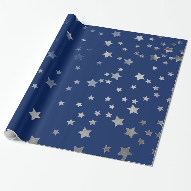 Papel De Regalo Estrellas de plata (Desenrollado)
