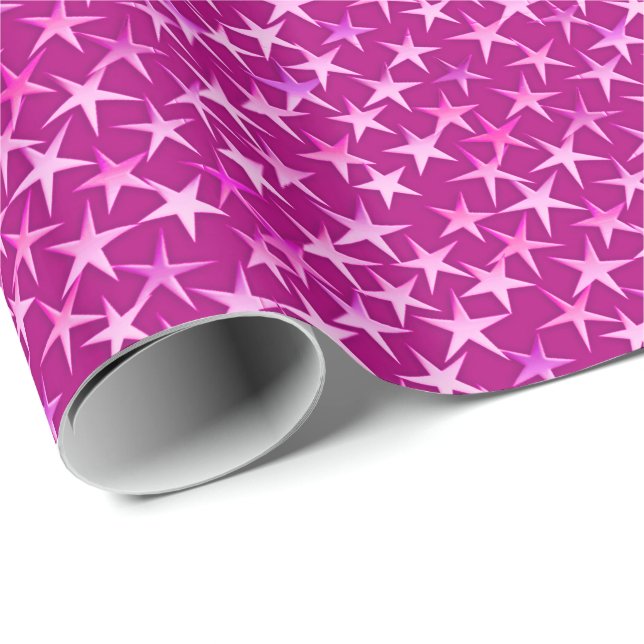 Papel De Regalo Estrellas de satén, tonos rosados pasteles en Fuch (Esquina del rollo)