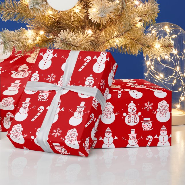 Papel De Regalo Estrellas de Snowman cubren Navidad roja Navidad r (Vacaciones)