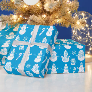 Papel De Regalo Estrellas de Snowman cuestan Navidad azul retro vi