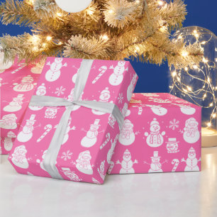 Papel De Regalo Estrellas de Snowman cuestan Navidad rosa