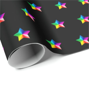 Papel De Regalo estrellas del arco iris en negro