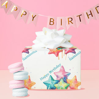 Papel De Regalo Estrellas del arcoiris de Girly Watercolor Cumplea