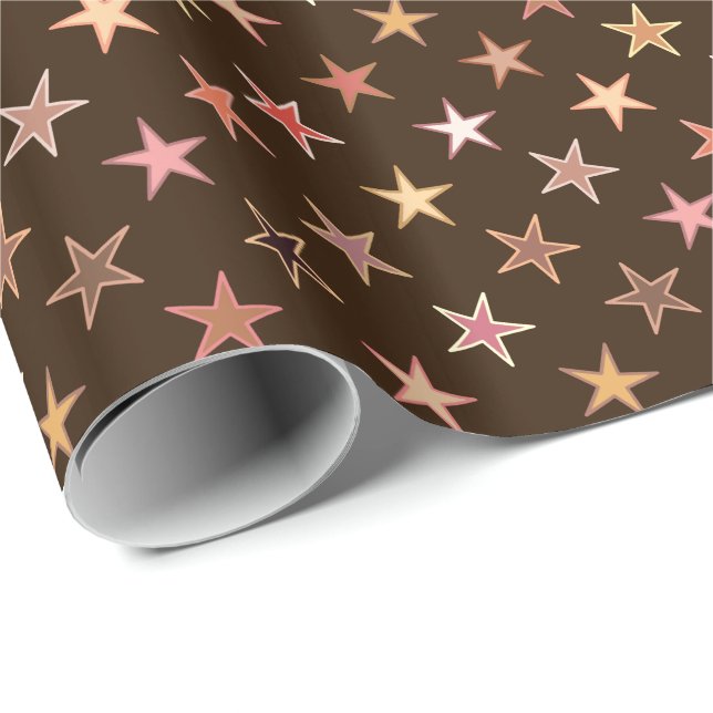 Papel De Regalo Estrellas del centelleo, marrón modernos y moreno (Esquina del rollo)