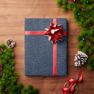 Papel De Regalo Estrellas Doradas Azul Profundo