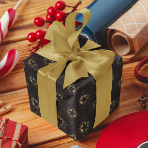 Papel De Regalo Estrellas doradas brillan sobre el patrón negro