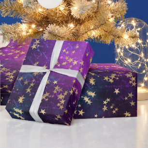 Papel De Regalo Estrellas Doradas Celestiales sobre Fondo de Galax