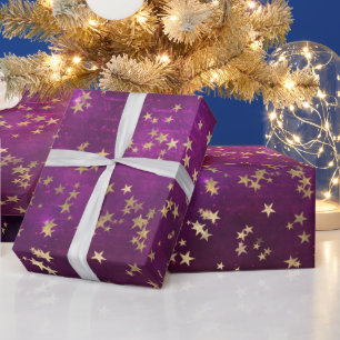 Papel De Regalo Estrellas Doradas Celestiales sobre Fondo de Galax