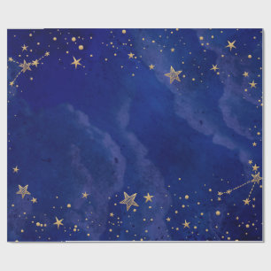 Papel De Regalo Estrellas doradas,Cielo,Azul marino, Vacaciones