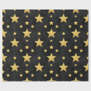 Papel De Regalo Estrellas doradas en negro por Natasha Us