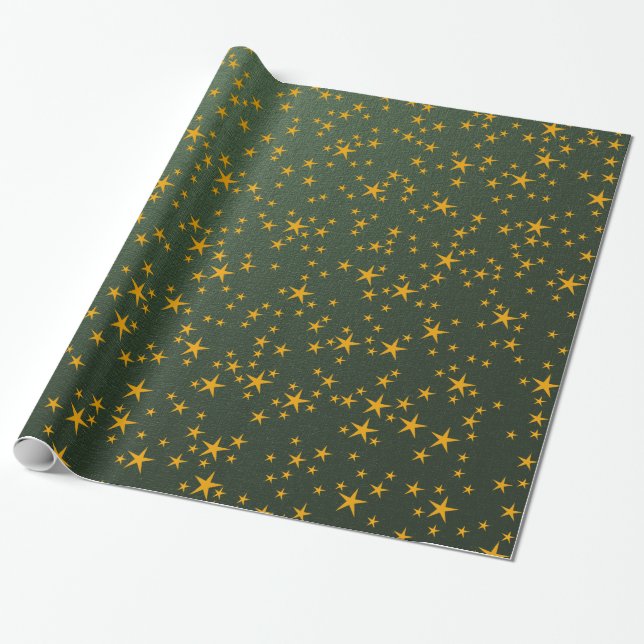 Papel De Regalo estrellas doradas en verde (Desenrollado)
