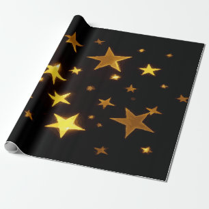 Papel De Regalo Estrellas Doradas Festivas sobre Negro – Regalo Gl