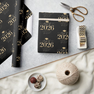Papel De Regalo Estrellas Doradas Negras Elegantes Graduación Clas