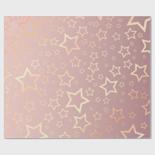 Papel De Regalo Estrellas doradas opulentas con un patrón rosado