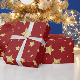 Papel De Regalo Estrellas doradas sobre fondo rojo