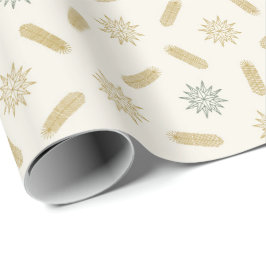 Papel De Regalo Estrellas doradas y brunch de árboles