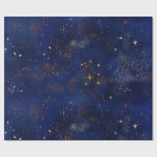 Papel De Regalo Estrellas doradas y navales (Superficie plana)