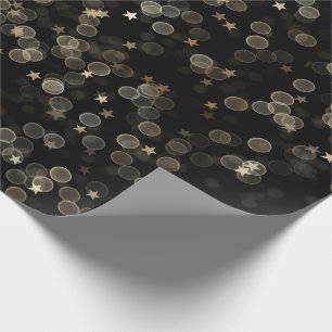 Papel De Regalo Estrellas doradas y puntos sobre negro