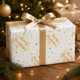 Papel De Regalo Estrellas Elegantes de Navidad en Dorado