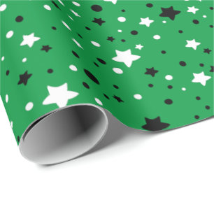 Papel De Regalo estrellas en blanco y negro sobre verde