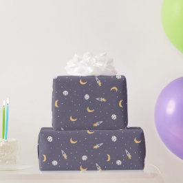 Papel De Regalo Estrellas espaciales lanzan lunas y planetas