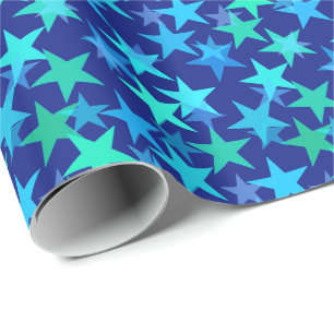 Papel De Regalo Estrellas geométricas modernas, azul cobalto y tur