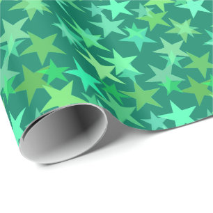 Papel De Regalo Estrellas geométricas modernas, verde esmeralda y