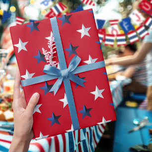Papel De Regalo Estrellas grandes blancas azules rojas americanas 