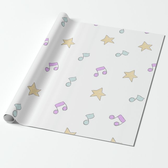 Papel De Regalo estrellas lindas y patrón de notas musicales (Desenrollado)