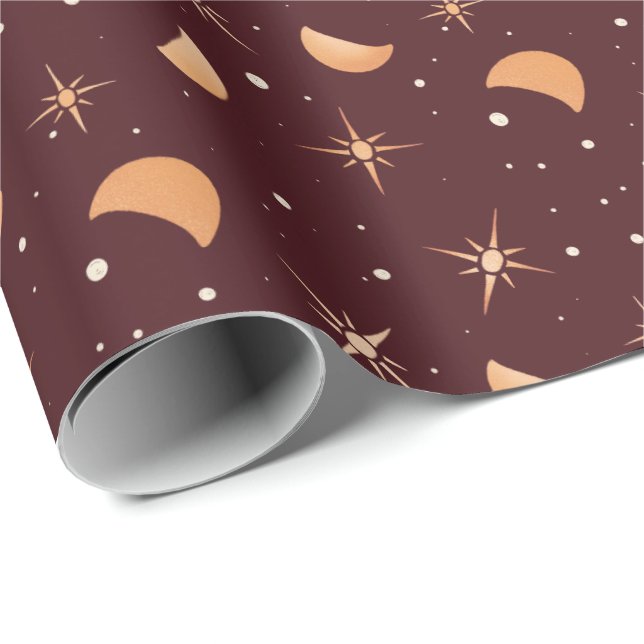 Papel De Regalo Estrellas mágicas y lunas | Red de vino sofisticad (Esquina del rollo)